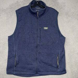 LL Bean Sweater Vest Men's Sz XL Navy Blue Fleece Slightly Fitted Zip Up Hiking